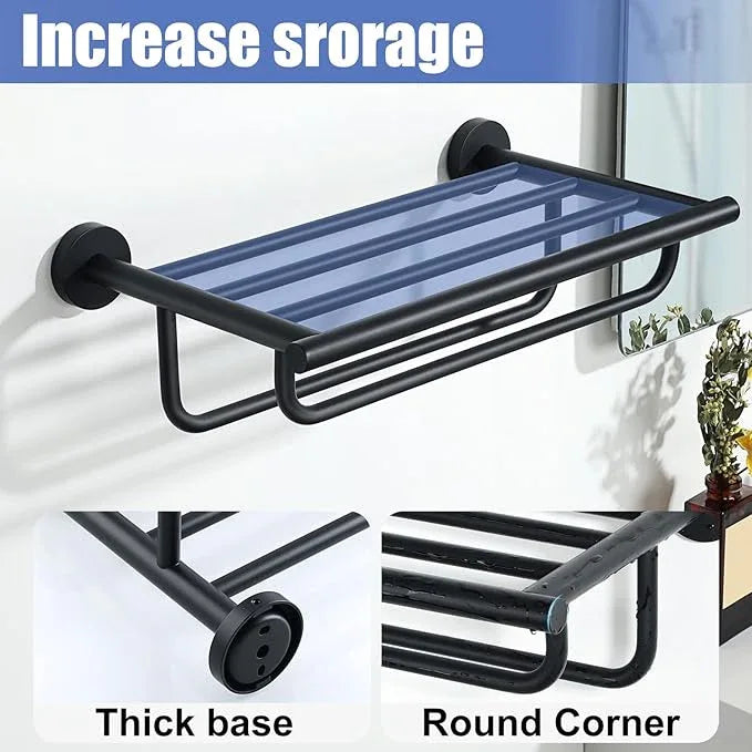Alise Towel Rack for Bathroom Lavatory,Towel Holder Towel Shelf with Double Towel Bars Wall Mount,SUS 304 Stainless Steel Towel Hanger Storage 16 Inch,Matte Black GYT7040-B - ModernBath