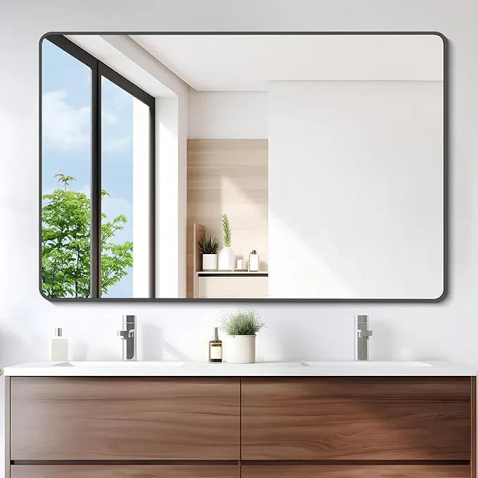 DESBING 36" x 55"Bathroom Mirror, Matte Black Wall Mirror with Metal Frame, Decorative Rectangular Vanity Mirror for Bedroom Bathroom Living Room Entryway (Horizontal/Vertical) - ModernBath