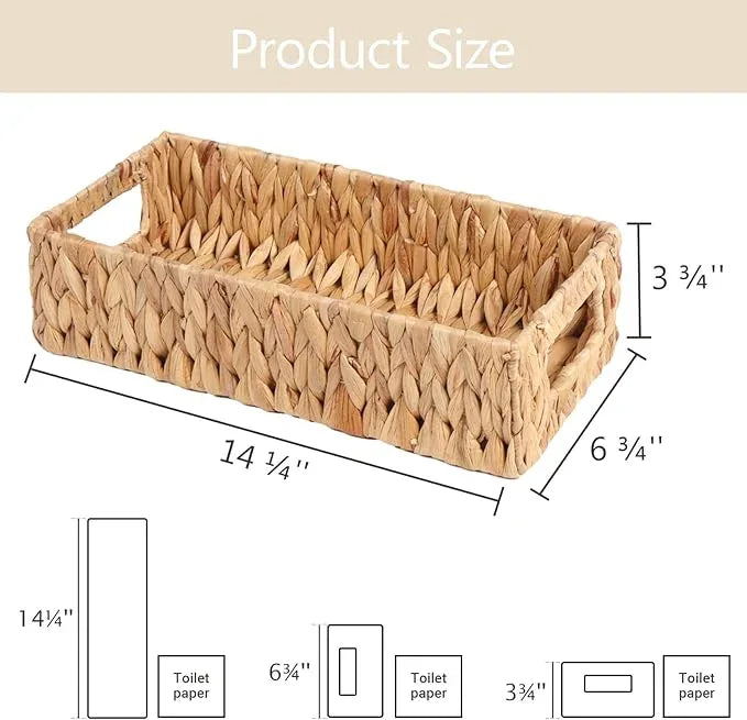 Toilet Tank Basket,Water Hyacinth Woven Storage Basket with Handles for Bathroom Organization - Toilet Paper Holder & Storage Bin, Handwoven Natural Basket (2-Pack) - ModernBath