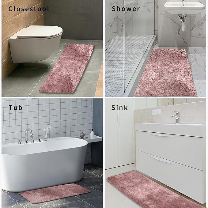 FIFU Bathroom Runner Rug 24" W x 48" L, Bath Mats for Bathroom, Bedroom & Kitchen, Non-Slip Rubber Latex Backing, Comfort & Soft Shower Bathmat & Carpet for Sink, Home & Hallways, Pink - ModernBath