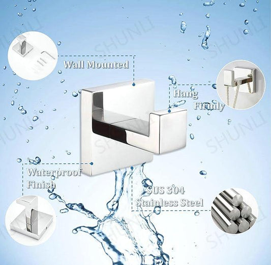 SHUNLI 4 PCS Chrome Towel Hooks for Bathroom, Wall Mounted Square Bath Hook Coat Hook Robe Hanger, Heavy Duty SUS304 Stainless Steel - ModernBath