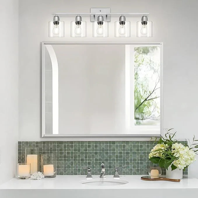 FAISHILAN Modern Brushed Nickel 5 Light Bathroom Vanity Light, 31 inch Bathroom Lights Fixtures, Vanity Lights for Mirror Kitchen Living Room Hallway Cabinet Porch - ModernBath