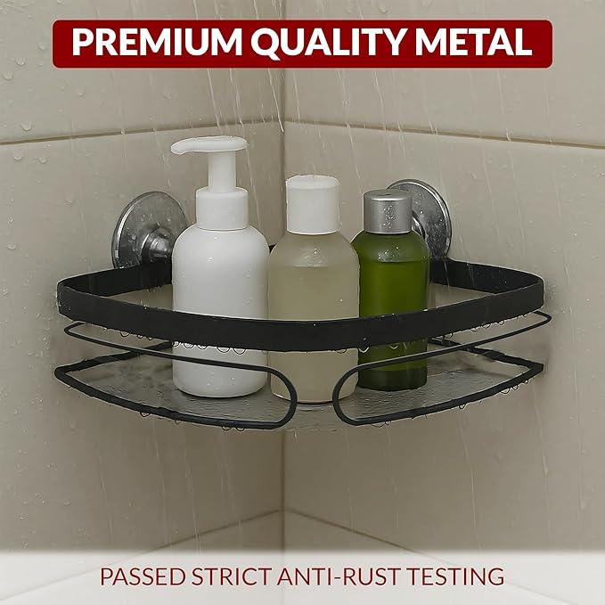 2-Pack Corner Shower Caddy - Rustproof Premium Metal Shelves with Adhesive Pads, No Drilling Required, Hanging Bathroom Organizers and Storage - Black - ModernBath