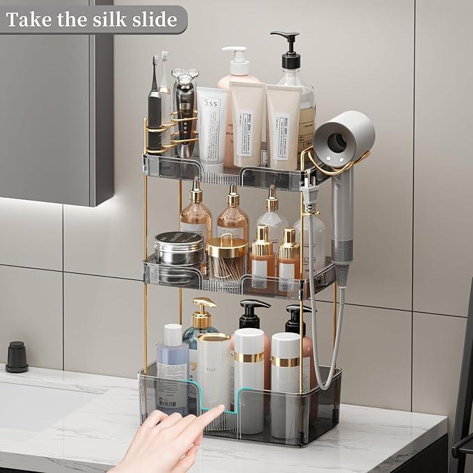 YCIA&DONE Bathroom Counter Organizer, Large Makeup Organizer Countertop, Shelf Storage, Vanity Tray, Easily Assemble for Bathroom Organizers and Storage, Undersink, Cabinet, 3 Tiers Grey - ModernBath