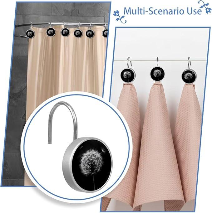 Dandelion Crystal Glass Shower Curtain Hooks for Bathroom Shower Rod, 12Pcs Round Home Decorative Shower Curtain Rings, Bathroom Bedroom Living Room Accessories - ModernBath