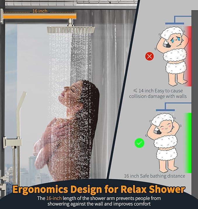 SR SUN RISE Shower Faucet Set Bathroom Square Rain Shower Head with Handheld Spray Wall Mounted Rainfall Shower Fixtures Brushed Nickel Shower Faucet Trim Repair Kits (Contain Shower Valve)10 Inches - ModernBath