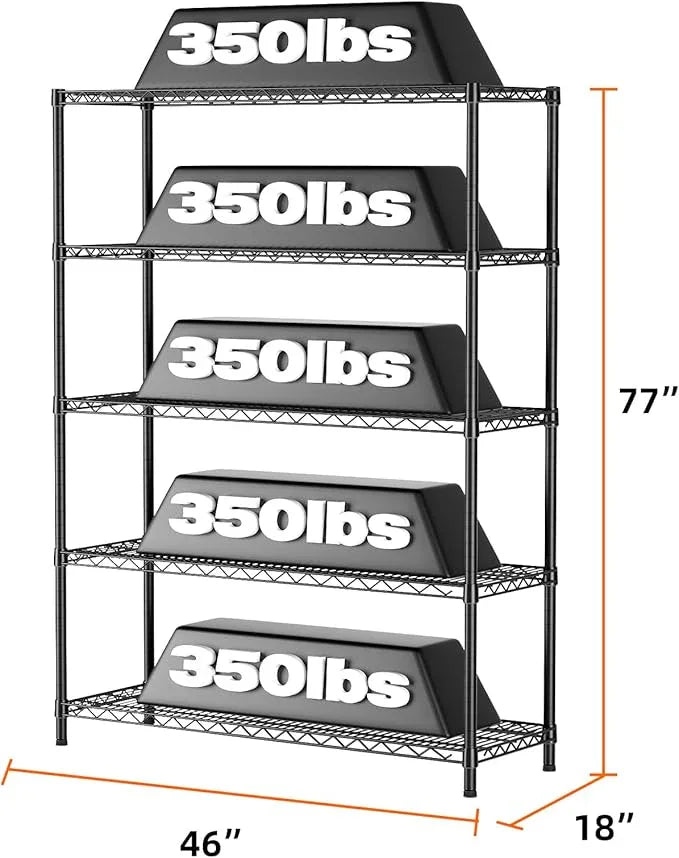 SINGAYE 5 Adjustable Heavy Duty Garage Shelving Wire Shelves Metal Standing Units Bathroom Organizers and Storage Shelf Closet Metal Pantry Kitchen 18" DX46 WX77 H Black - ModernBath