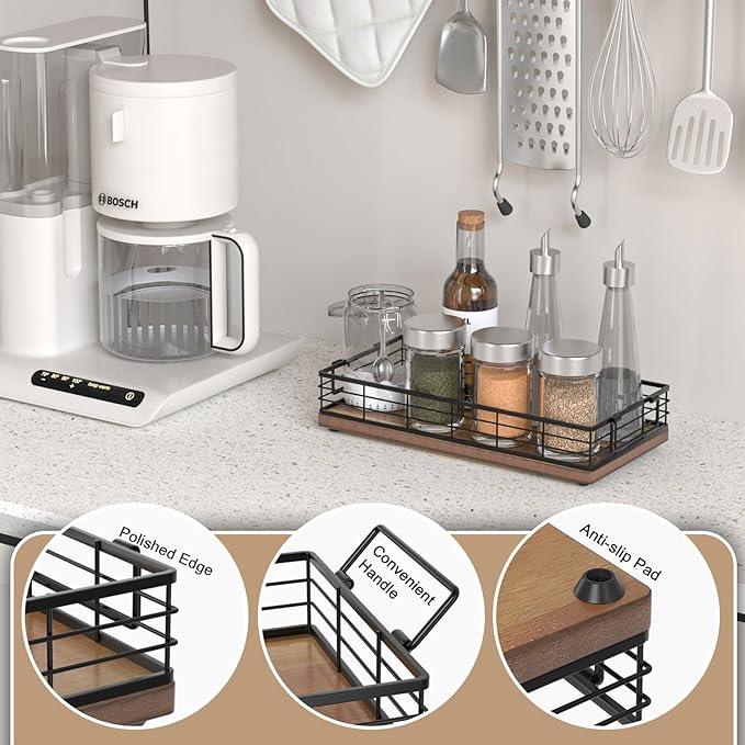 JNFUZ Acacia Toilet Paper Basket, 13 Inch Tank Tray Top of Toiletries Storage Organizer for Bathroom, Living Room and Kitchen (Acacia & Black) - ModernBath