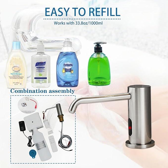 Automatic Soap Dispenser Touchless for Kitchen and Bathroom, Sink Built in Commercial Electric Soap Dispenser,Upgraded Infrared Sensors Brass Material, with Bottle and Pump 33.81oz/1000ml - ModernBath