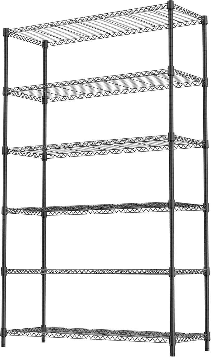 6 Tiers Storage Shelves Load 2100LBS, Metal Shelving Wire Metal Shelving Unit Shelves for Storage Adjustable Garage Shelving for Pantry Kitchen Garage Black 17.7" D x 47.3" W x 82.4" H - ModernBath