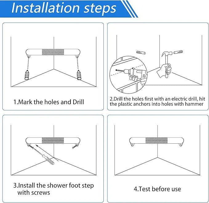 LUOGULIANG Shower Foot Rest Bar, Matte Black Corner Shower Foot Rest for Shaving Legs, Wall Mounted Non-Slip Stainless Steel Bar Shower Step Foot Ledge - ModernBath