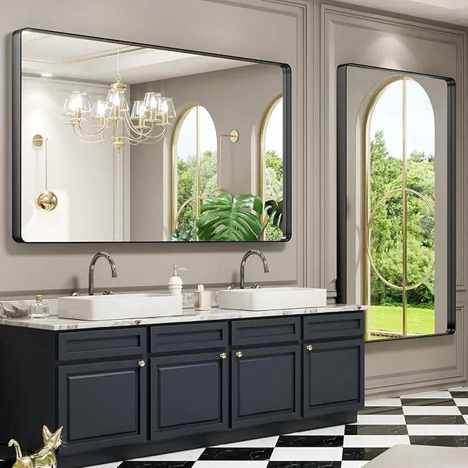 LOAAO 60X30 Inch Black Metal Framed Bathroom Mirror for Wall, Matte Black Bathroom Vanity Mirror Farmhouse, Large Rounded Rectangle Mirror, Anti-Rust, Tempered Glass, Hangs Horizontally or Vertically - ModernBath
