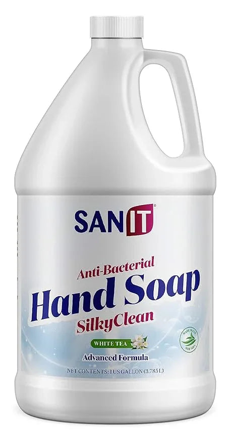 Sanit Silky Clean Antibacterial Liquid Gel Hand Soap Refill - Advanced Formula with Coconut Oil and Aloe Vera - All Natural Moisturizing Hand Wash - Made in USA, White Tea, 1 Gallon - ModernBath