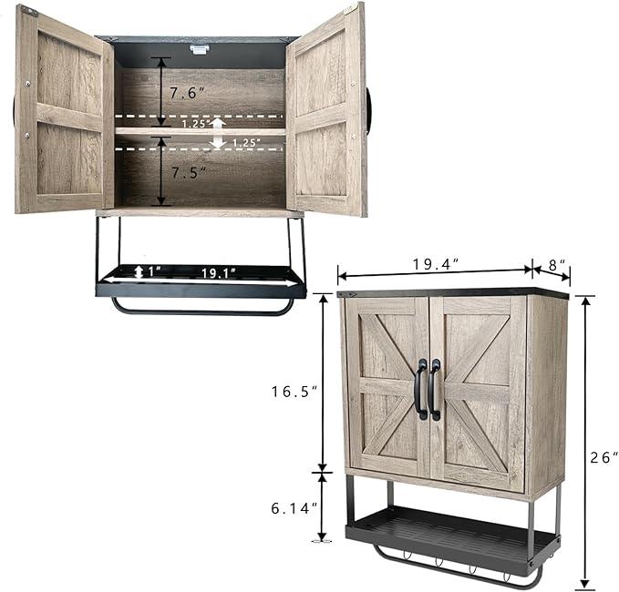 Over The Toilet Storage Cabinet, Bathroom Above Toilet Cabinet Organizer with Doors and Adjustable Shelves, Bathroom Shelf Organizer with Anti-Tip Device & Drain Rack, White (Brown) - ModernBath