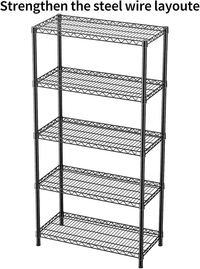 SINGAYE 5 Garage Shelving Wire Storage Heavy Duty Shelves 1750LBS Shelving Unit Metal Bathroom Organizers and Shelf Wire Closet Pantry Kitchen Rack 18" Dx36 Wx71 H Black - ModernBath