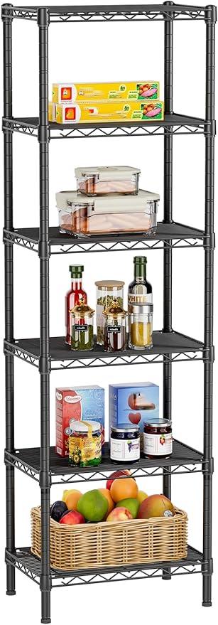 6 Tier Shelf Adjustable Storage Mesh Gaps Metal Utility Shelves Wire Shelving Unit Organizer Rack for Home Kitchen Office Bathroom Pantry Room10 D x 16" W x 60" H Black - ModernBath