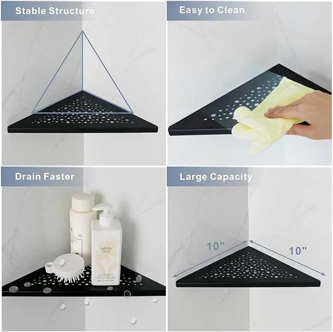 Shower Corner Shelf 10" No Drill,10" 304 Stainless Steel, Recessed Bathroom Shelves Grout in Shelf for Tiled Wall,Matte Black,2 Pack - ModernBath