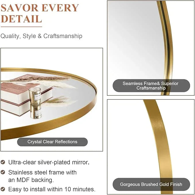 ANDY STAR Gold Oval Mirrors for Bathroom, 24x36 Inch Brushed Gold Stainless Steel Metal Framed Oval Wall Mirror, Modern Vanity Mirror Wall Mount Horizontal or Vertical - ModernBath