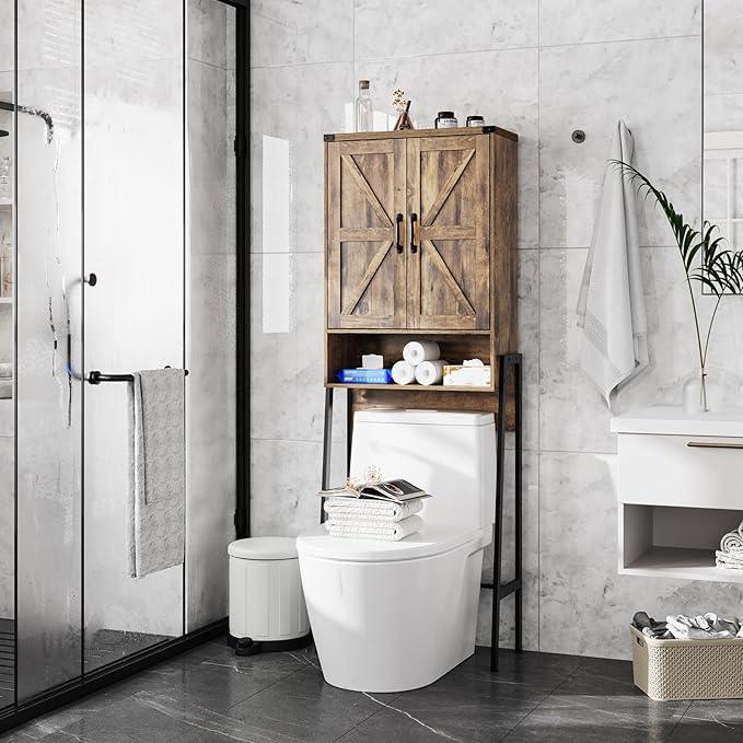Vabches Over The Toilet Storage Cabinet with 2-Door Design Bathroom Organizers and Storage with Anti-Tip Device Over Toilet Organizer with Shelves for Bathroom,Restroom,Laundry Brown - ModernBath