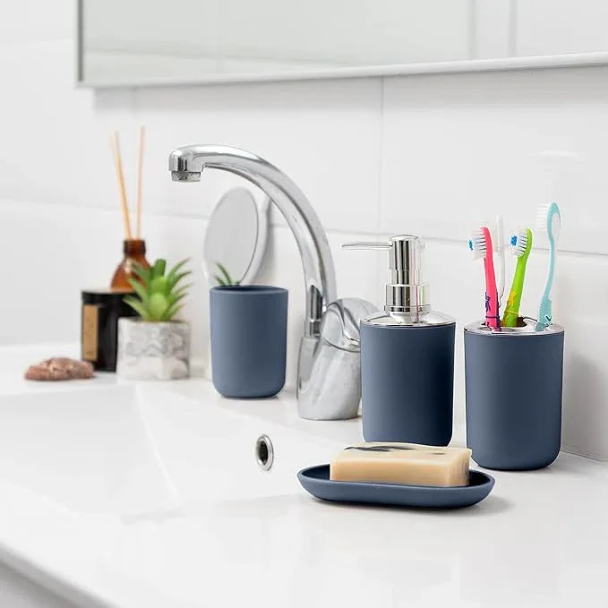 Moss & Stone 6 pcs Bathroom Accessories Set, Bathroom Decor Sets Includes Soap Dispenser, Toothbrush Holder, Toothbrush Cup, Soap Dish, A Complete Bathroom Accessories Blue Set - ModernBath