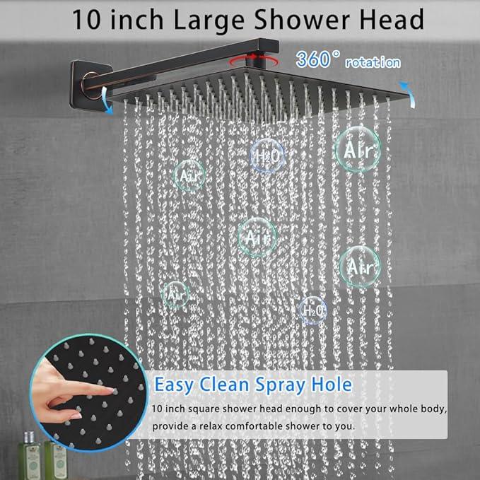 Oil Rubbed Bronze Shower System YCAIKOI Wall Mount Shower Faucet Set for Bathroom 10 Inch High Pressure Luxury Shower Head with Handheld, Rough-in Valve Body and Trim Included - ModernBath