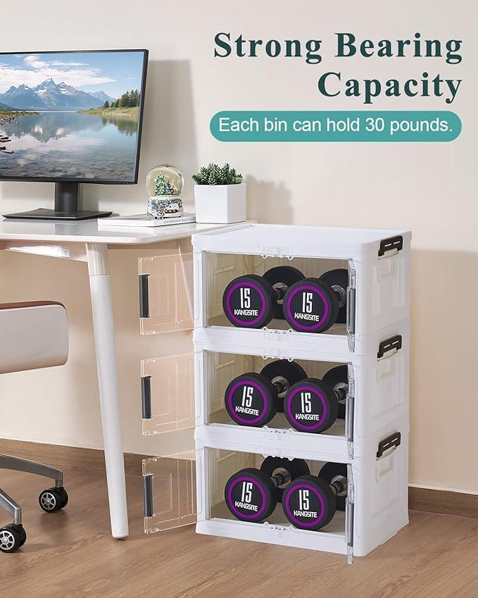 OlarHike 23QT Stackable Storage Bins with Lids - Folding Storage Box with Doors and Wheels, Collapsible Plastic Storage Bins for Closets and Organization, Christmas Gifts, 3 Pack Cubes - ModernBath