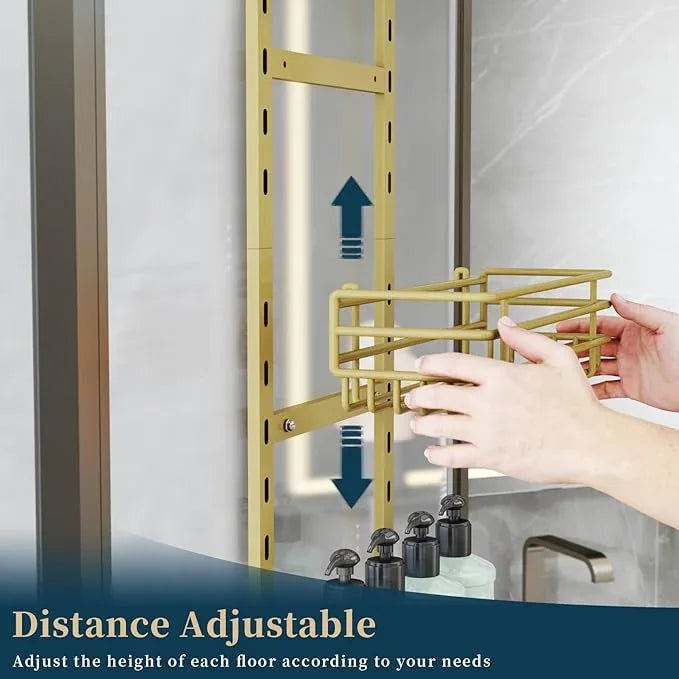 Consumest Over The Door Shower Caddy - 5 Tier Adjustable Shower Organizer Hanging with 2 Toothbrush Holders & 4 Hooks, Rustproof Organizer Shelf, Storage Rack for Bathroom, Gold - ModernBath