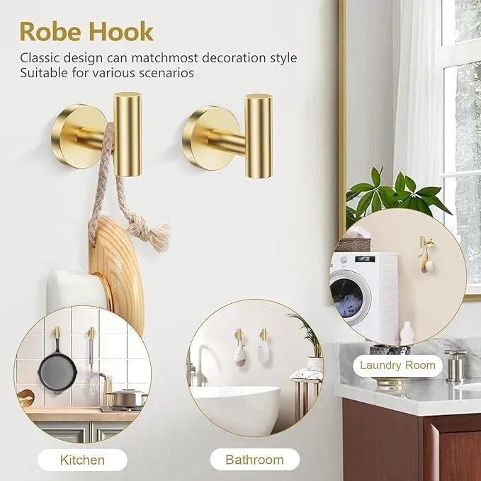 TQKAG 5 Piece Bathroom Towel Bar Holder Sets Brushed Gold Bathroom Hardware Set Stainless Steel Toilet Paper Holder with Shelf Bathroom Accessories Kit Wall Mounted - ModernBath