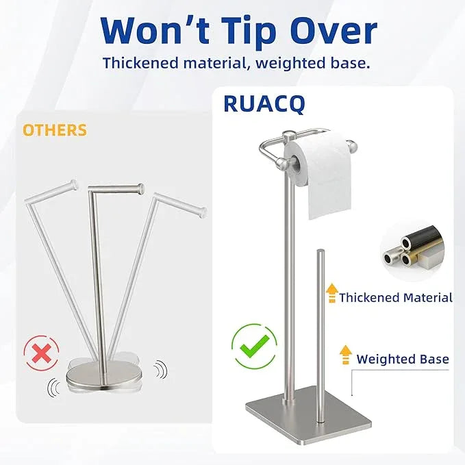 RUACQ Toilet Paper Holder Stand, Bathroom Toilet Paper roll Holder Free Standing with Storage for 4 Rolls, Post Pivoting Design, Stable Weighted Base, SUS304 Stainless Steel (Brushed Nickel) - ModernBath