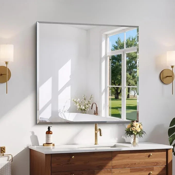 CILIBER Beveled Mirror, 36x36 inch Square Bathroom Mirrors for Wall, 3mm Tempered Glass, Upgraded Shatterproof Frameless Vanity Mirror Over Sink for Bathroom, Bedroom, Living Room and Entryway - ModernBath