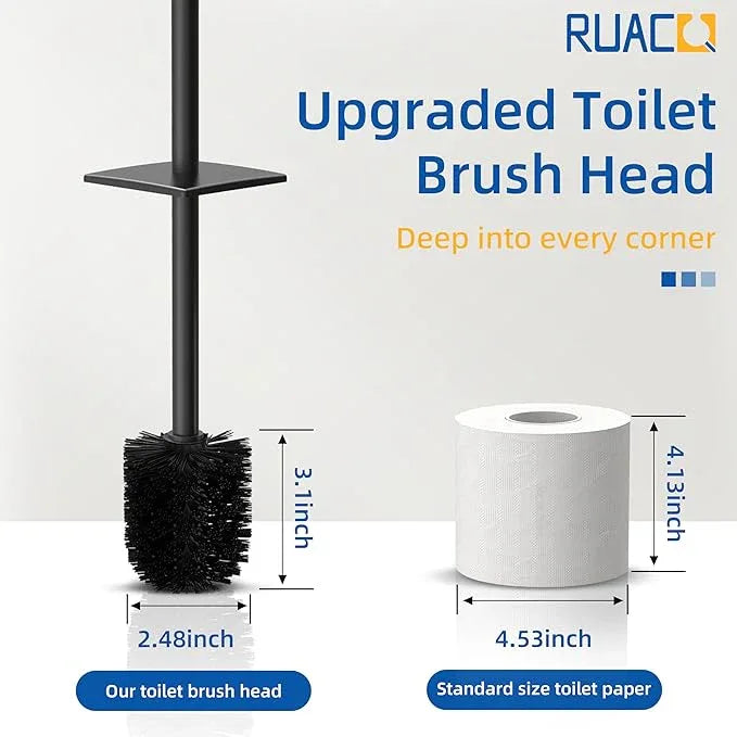 RUACQ Toilet Brush and Holder Set 2pcs,Square Toilet Bowl Brush for Bathroom with 304 Stainless Steel Handle Toilet Cleaner Brush with Durable Scrubbing Bristles,Splash-Proof (Matte Black) - ModernBath