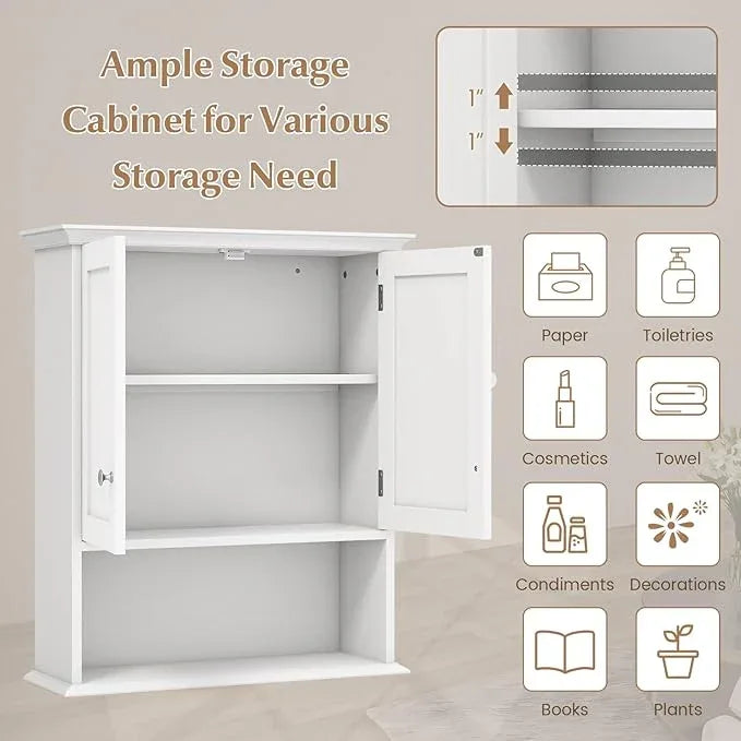 Giantex Bathroom Cabinet Wall Mount, Medicine Cabinet with Adjustable Shelf, Open Shelf, Over The Toilet Space Saver Storage Organizer for Laundry Room, Kitchen, Cupboard (White) - ModernBath