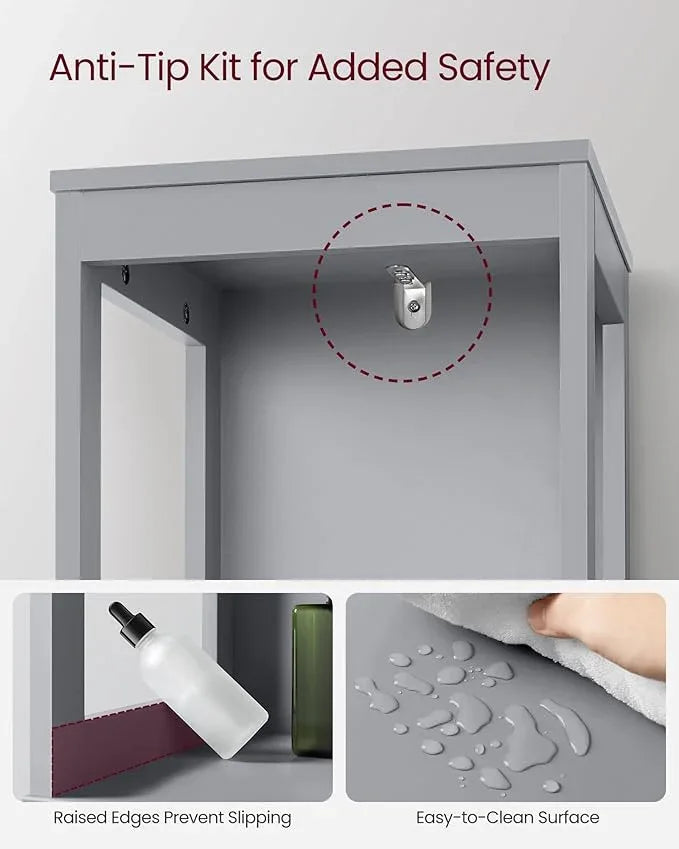VASAGLE Storage Cabinet, Storage Organizer Rack Stand for Bathroom, Living Room, Bedroom, Multifunctional Corner Unit, 2 Drawers, 55.7 Inches in Height, Dove Gray UBBC066G02 - ModernBath