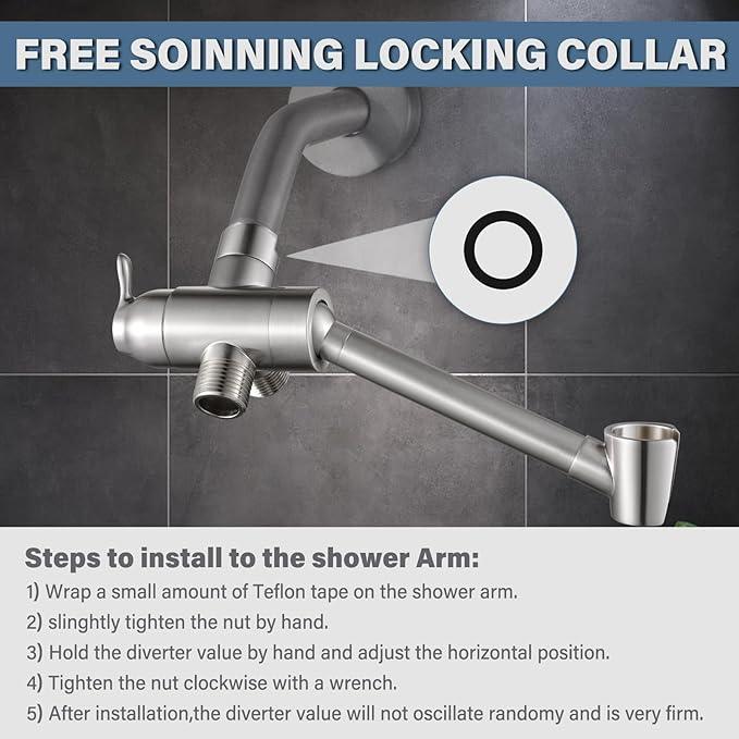All Metal Shower Diverter Valve with Handshower Holder, YDmeet Upgraded 3 Way Shower Head Diverter for Handheld and Fixed Rain Showerhead, Universal G1/2 shower Diverter Bathroom Part, Brushed Nickel - ModernBath