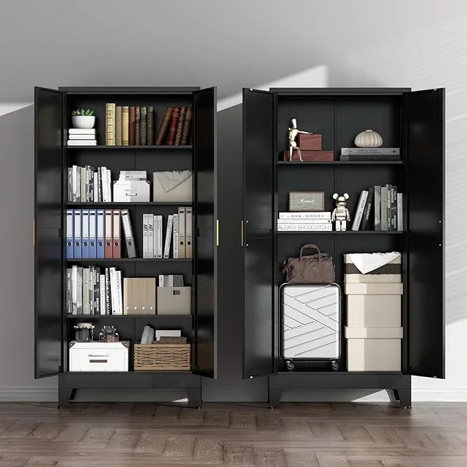 COFaR Black Farmhouse Storage Kitchen Pantry Cabinet with 2 Barn Door, 4 Adjustable Shelves and Legs, for Cupboard/Dining Room/Bathroom/Living Room/Office/Laundry Room (Black, 71" Farmhouse) - ModernBath