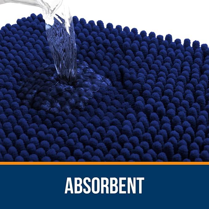 OLANLY Bathroom Rugs 59x20, Extra Soft Absorbent Chenille Bath Rugs, Rubber Backing Quick Dry, Machine Washable Bath Mats for Bathroom Floor, Tub and Shower, Home Decor Accessories, Navy - ModernBath
