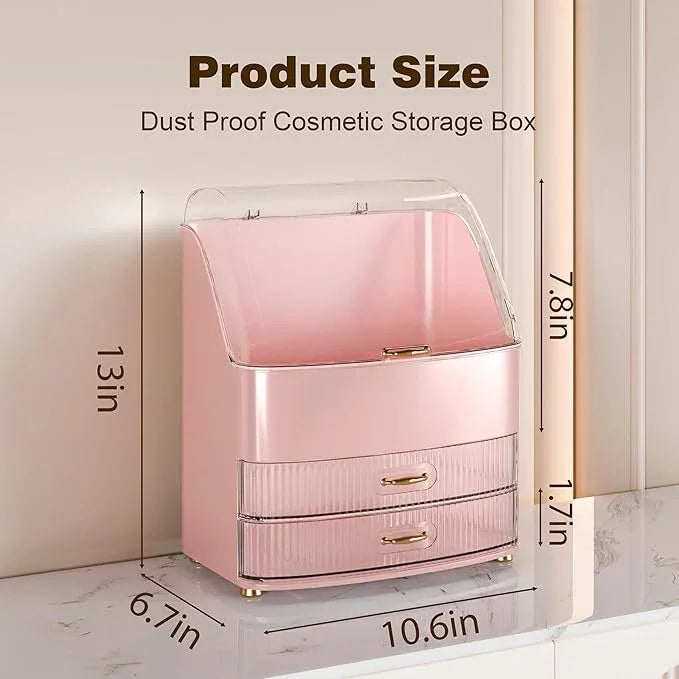 Makeup Organizer Countertop Vanity with Transparent Lid Drawers Waterproof Dustproof Cosmetic Skincare Bathroom Storage Gift for Women Teens Girls (Pink) - ModernBath