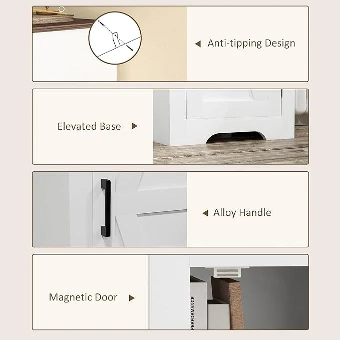 HOMCOM Farmhouse Storage Cabinet with Adjustable Shelf, Single Barn Door Small Bathroom Storage Cabinet for Living Room, Floor Pantry Cabinet, White - ModernBath