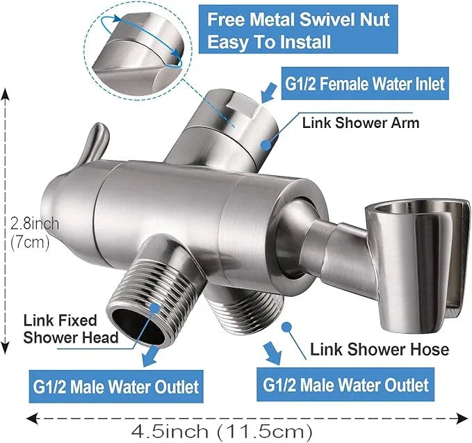Shower Arm Diverter with Handshower Mount, G1/2 Brass Shower Diverter Valve Bathroom Universal Shower System Replacement for Handheld Shower and Fixed Shower Head, Brushed Nickel - ModernBath