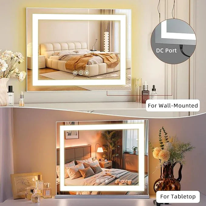 FENCHILIN Vanity Mirror with Lights, 22" x 19" Backlit + Front Lit Hollywood Makeup Vanity Mirror LED Strip with 3 Colors Modes Smart Touch for Dressing Room & Bedroom White - ModernBath