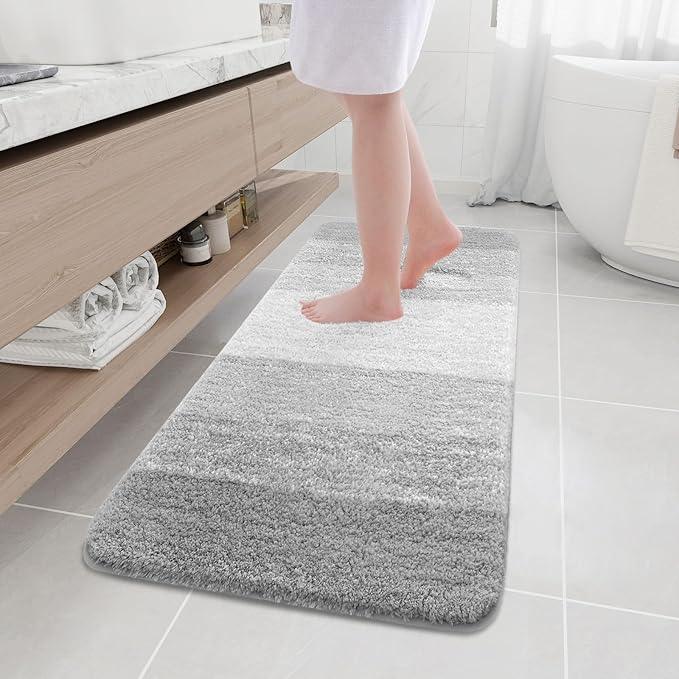 Arotive Microfiber Bathroom Rugs, Shaggy Soft and Absorbent Bath Rug, Non-Slip, Thick Plush Machine Washable Dry Bath Mats for Bathroom, Tub and Shower, 59x17, Light Grey, Rectangular - ModernBath