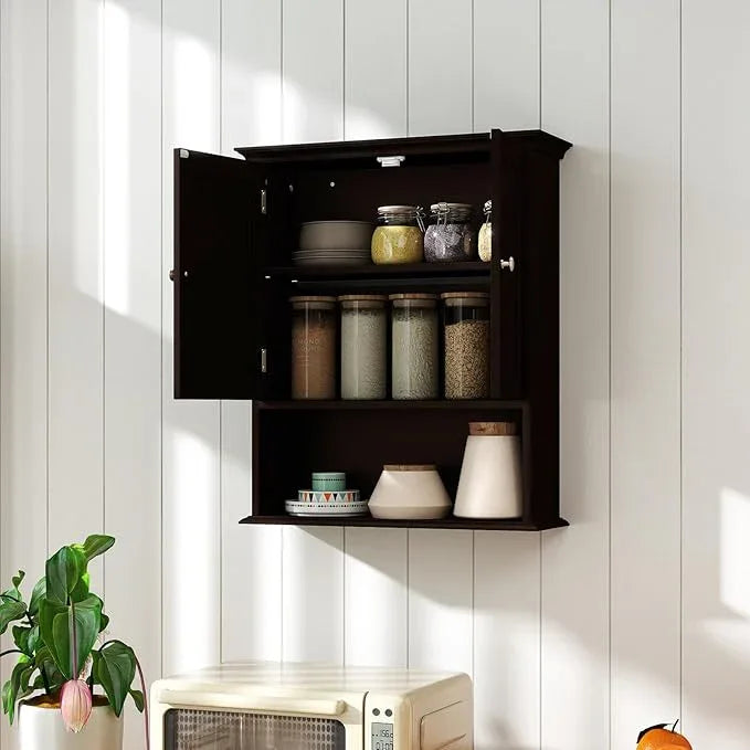 Giantex Wall Mounted Medicine Cabinets - Above Toilet Bathroom Cabinet with Adjustable Shelf, Open Shelf, Over The Toilet Space Saver Storage Cabinet for Laundry Room, Kitchen, Cupboard (Brown) - ModernBath