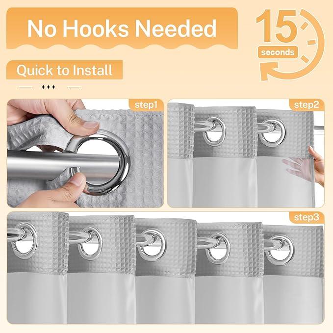 River Dream Lake Wanaka Fabric Shower Curtain Set, Cotton Blend, Waffle Weave, with Snap in Replacement Liner，54 x 80 inches - ModernBath
