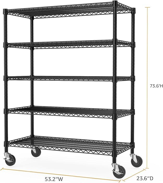 Garage Shelving 5 Tier Industrial Metal Shelving Units for Commercial, Basement, Pantry, Warehouse, School, Black Heavy Duty Easy Assembly 23.6" D x 53.2" W x 73.6" H - ModernBath