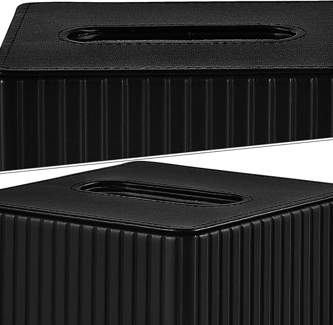 XNONE PU Leather Tissue Box Cover Square Tissue Box Holder for Bathroom Vanity Countertop Night Stands Bedroom Office Desk,Modern Tissue Decorative Organizer with Magnetic Closure (Black) - ModernBath