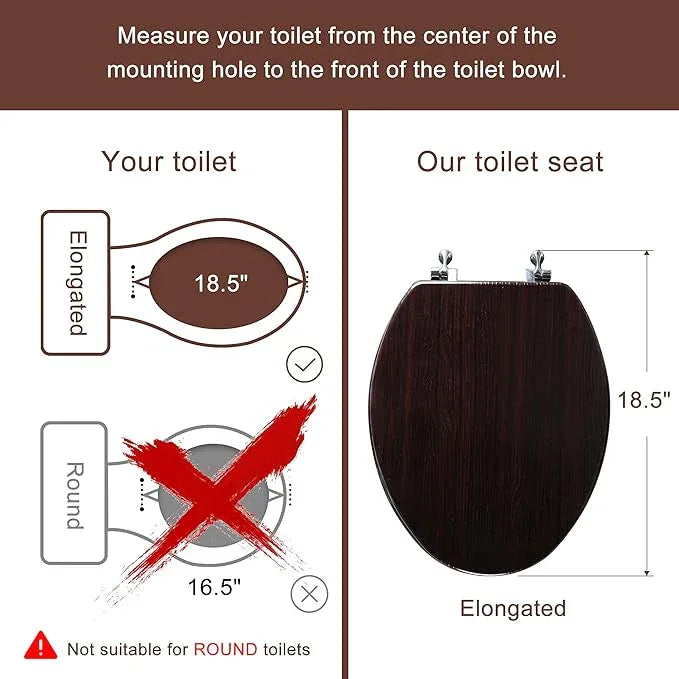 Elongated Toilet Seat Molded Wood Toilet Seat with Zinc Alloy Hinges, Easy to Install also Easy to Clean, Anti-pinch Wooden Toilet Seat by Angol Shiold (Elongated, Dark Brown) - ModernBath