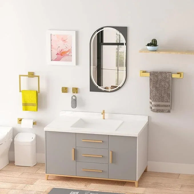 Bathroom Accessory Towel Bar Set: 5 Pieces Gold Bathroom Hardware Square SUS304 Stainless Steel - Wall Mounted Towel Rack&Toilet Paper Holder&Towel Ring and Towel Hook - ModernBath