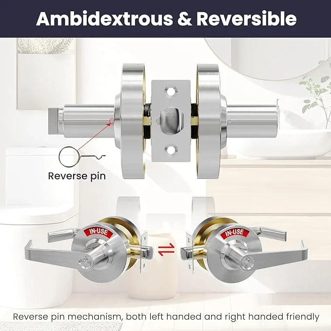 Keyed Entry Vacant Occupied Bathroom Lock, Commercial Door Handle, Occupied Door Handle with Indicator, for Restroom, Store, Hospital and Office, Privacy Door knob/Lever（Key Silver） - ModernBath