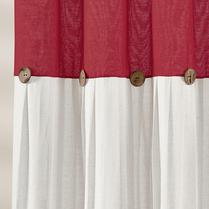 Lush Decor Linen Button Shower Curtain, 72" W x 72" L, Red & Off White - Red Bathroom Curtain - Fabric Shower Curtains - Farmhouse Bathroom Decor - ModernBath