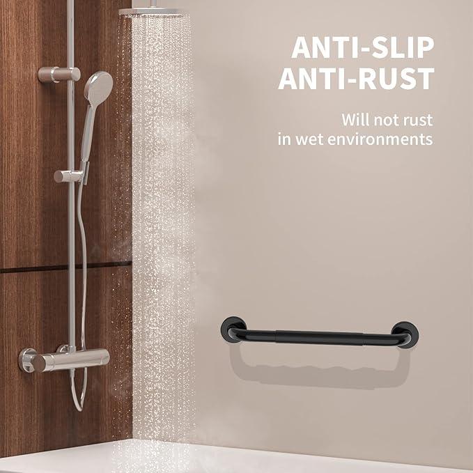 24 Inch Shower Grab Bar w/Anti Slip Rubber Grip, Munzong Black Stainless Steel Bathroom Grab Bar, Bathroom Balance Bar,Safety Handrail Support,Handicap Injury Elderly Senior Assist Bath Handle - ModernBath